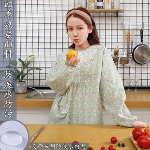 做飯長袖 大人罩衣 工作服時尚 圍裙女家用廚房防水防油可愛日系韓版