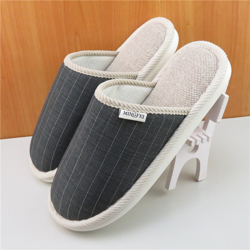 明飞秋冬季薄款特大号布面包头棉拖鞋男家用防滑46 47 48 49 50码
