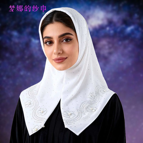 18色105*105cm烫钻纯色方巾妇女头巾盖头款民族风珍珠雪仿头巾