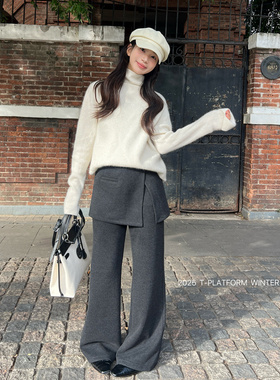 ［T台］T-PLATFORM广州十三行叠穿设计感冬季加绒屁帘休闲裤83391