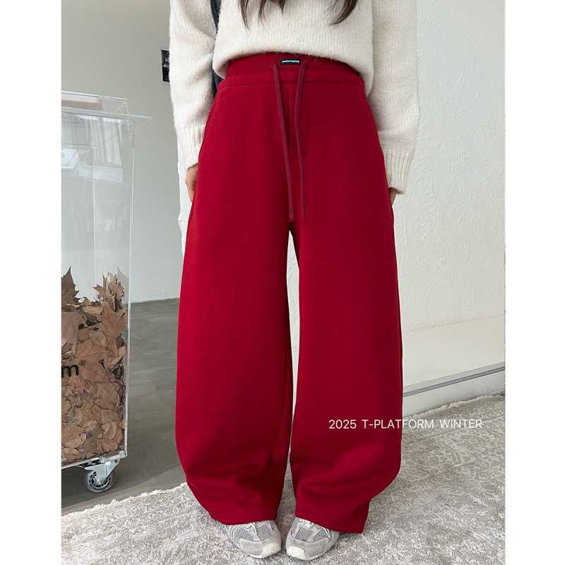 ［T台］T-PLATFORM广州十三行 冬季加绒休闲弯刀裤彩色卫裤83367