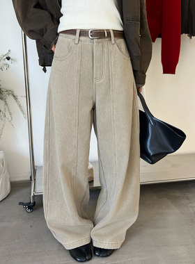 ［T台］T-PLATFORM 冬款厚绒拖地牛仔裤梨形显瘦遮胯香蕉裤93283