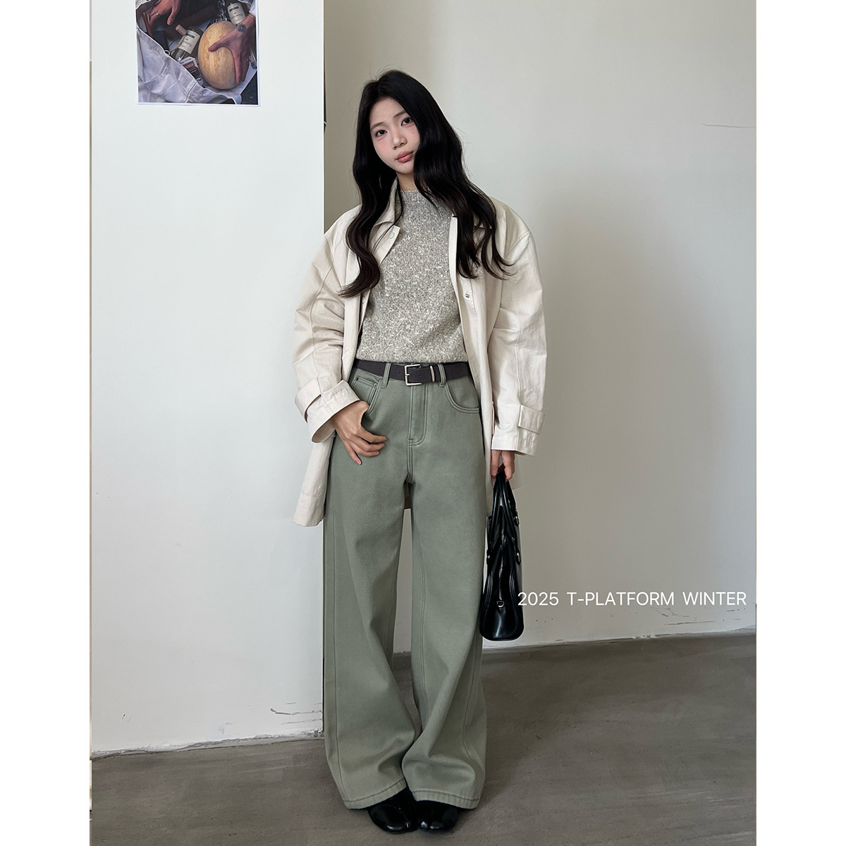 T台新款厚绒牛仔裤高腰显瘦