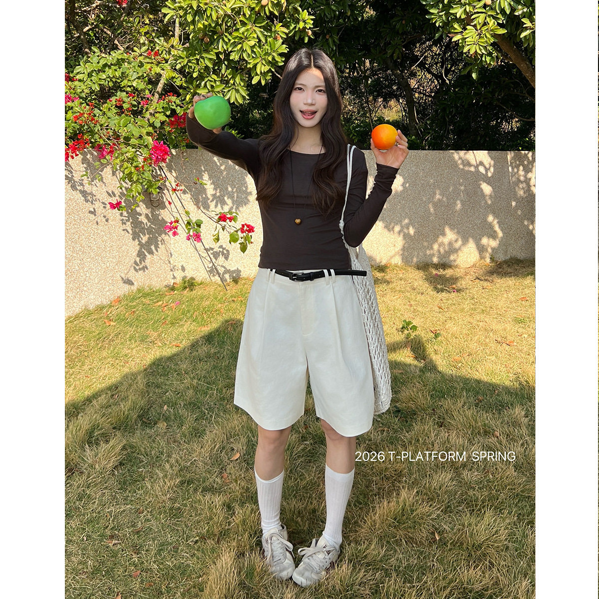 T-PLATFORM 早春新款老钱风垂感宽松休闲裤女韩系慵懒风短裤16035