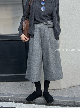 T-PLATFORM正品 简约慵懒风七分裤加厚冬季穿搭显高休闲裤女22382