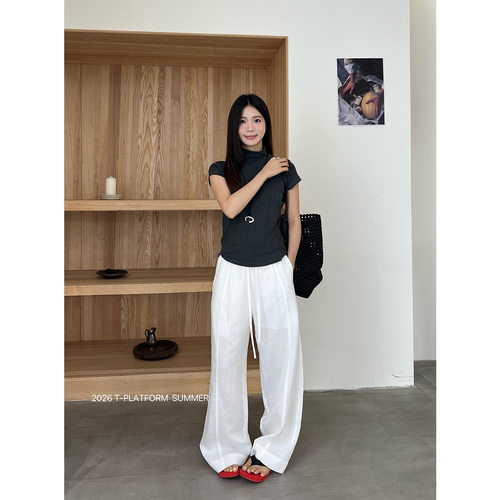 T台夏日抽绳阔腿裤423