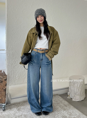 ［T台］T-PLATFORM广州十三行 冬季抓绒裤子水洗牛仔拖地裤93259