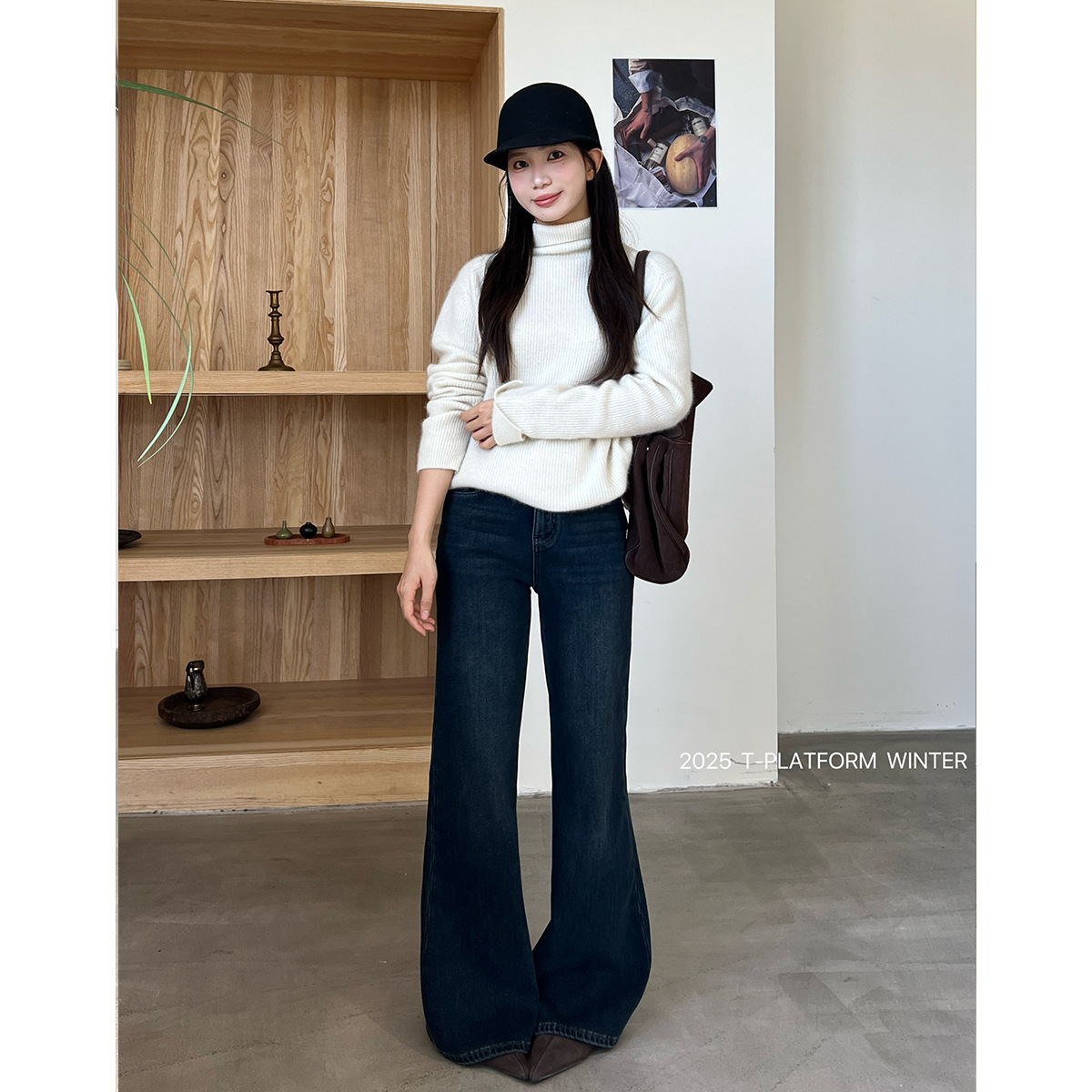 T台冬款厚绒牛仔喇叭裤