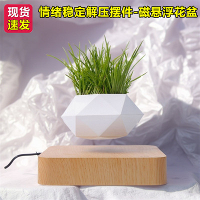 办公室治愈工作情绪小摆件解压稳定神器磁悬浮小盆栽花盆绿植花瓶