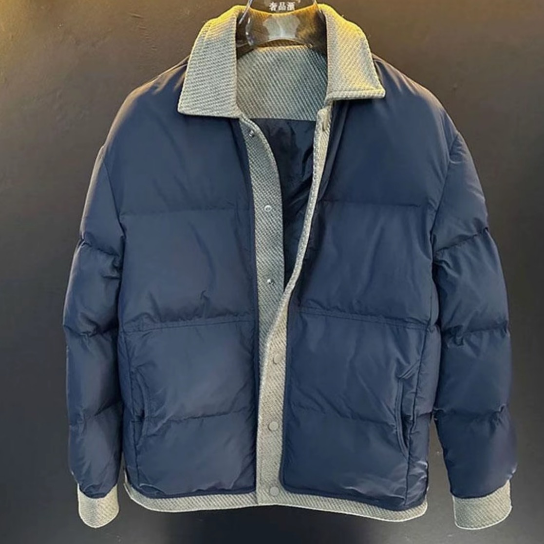 欧洲站轻奢高定大牌男装外套2025秋冬新款设计感拼接翻领宽松棉服