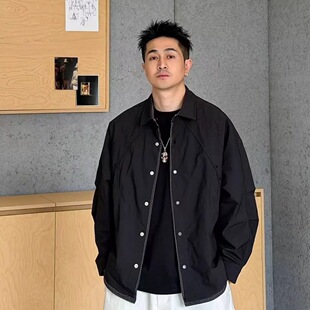 26SS春季 日系户外格子拼接假两件休闲立领夹克外套男款