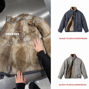 《S级尖货》纯天然黄兔毛鹅绒服男士冬季时尚厚款皮草兔毛外套