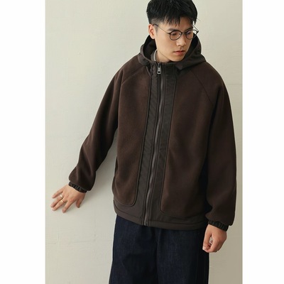 阿哲服饰店2025冬季极简风拼接摇粒绒连帽棉服外套夹克DM-58606