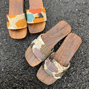 女包头一字拖鞋人字拖外穿中国风日系厚底拖鞋木屐鞋子增高中国风