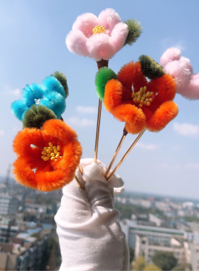 蜀梦阁原创汉服魏晋绒花两只配饰