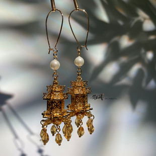 蜀梦阁仿大明宫词刘涛同款耳环古风汉服耳钩亭子复古水滴耳饰发簪