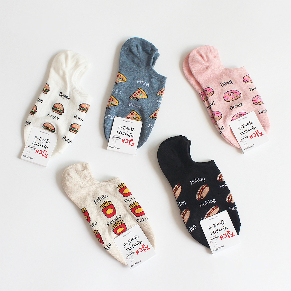 纯棉隐形船袜子女春夏韩国进口singglba硅胶防脱汉堡薯条甜甜圈袜