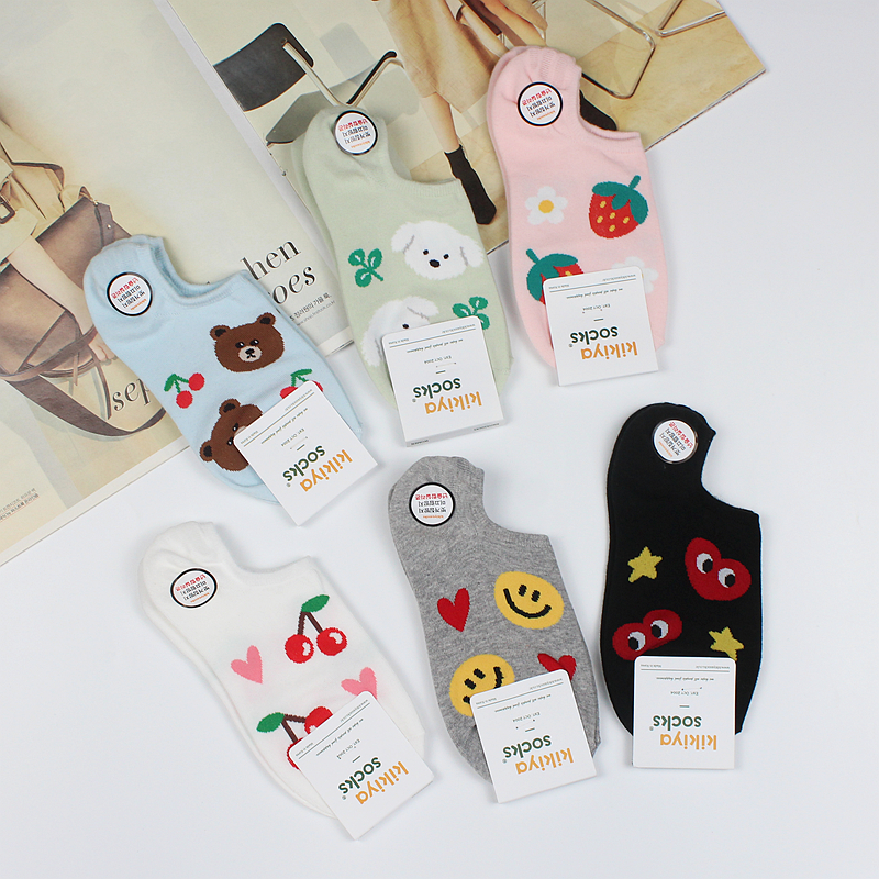 韩国进口船袜子女kikiyasocks新款春夏浅口可爱动物爱心笑脸