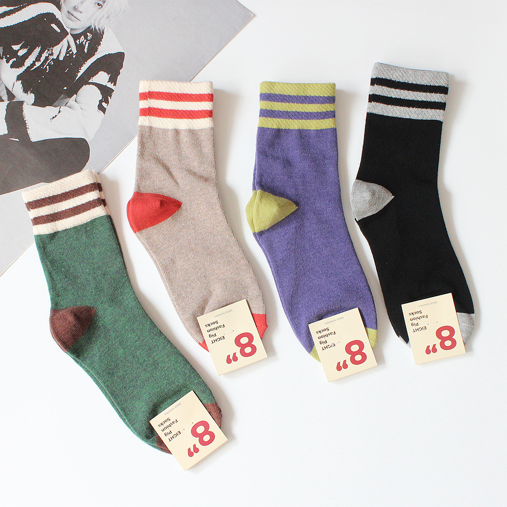 东大门韩国进口常规拼色条纹袜子