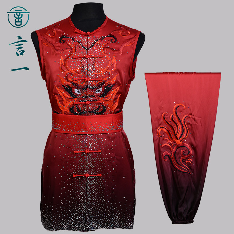 言一武术南拳刺绣表演服比赛服武术服烫钻功夫男生竞赛武术服
