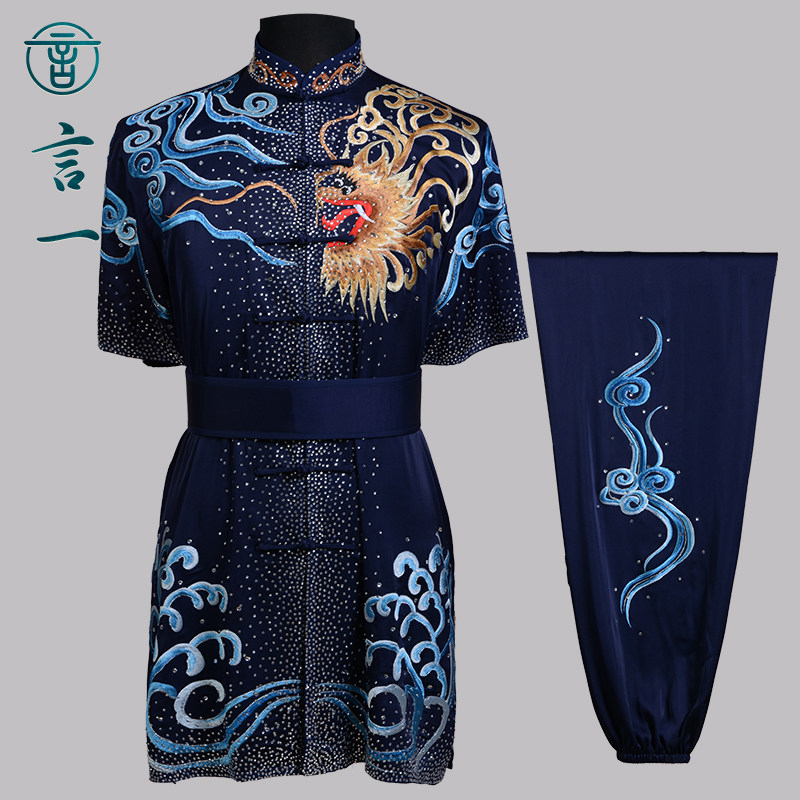 言一武术新款竞赛武术服比赛服彩服长拳服南拳服练功服体考