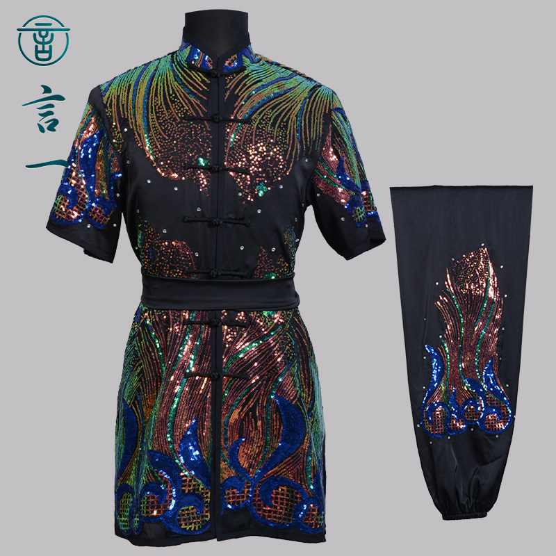言一武术彩色亮片绣武术服表演服武术套路功夫训练服竞赛定制