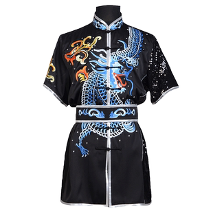 言一新款黑色长拳武术服精工刺绣亮片彩服套装配套硬腰带青少年男