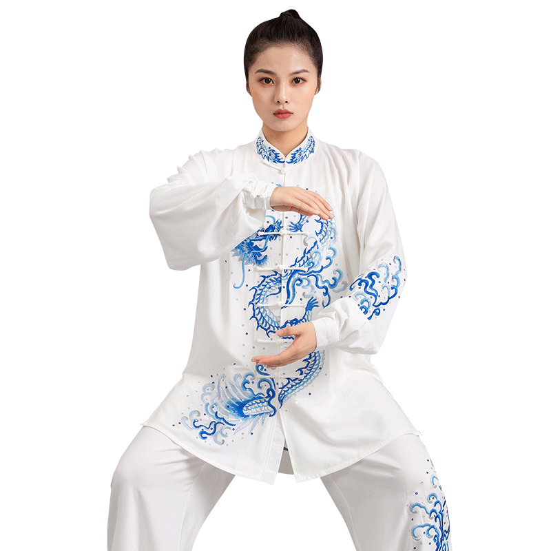 言一太极服重工刺绣龙团体演出服