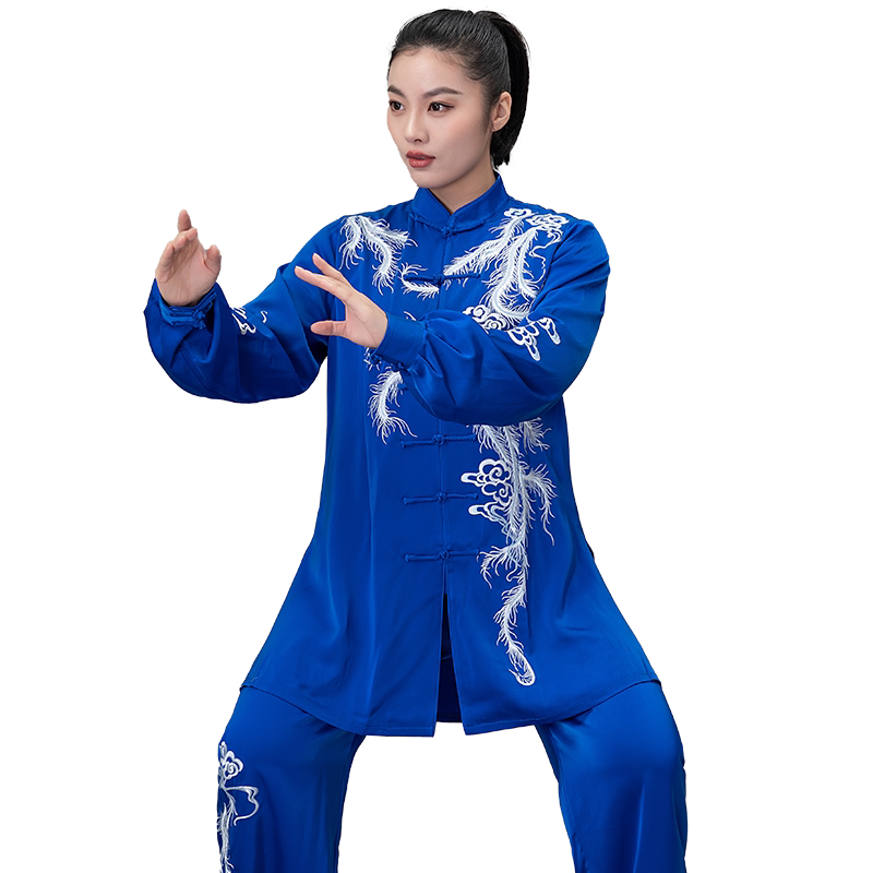 言一银白色刺绣太极服