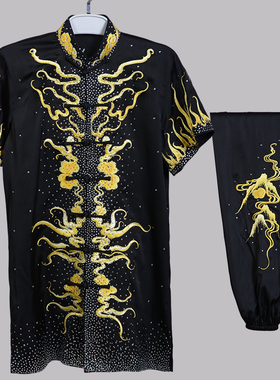 言一武术长拳黄龙亮钻新款彩服黑色体考比赛竞技儿童