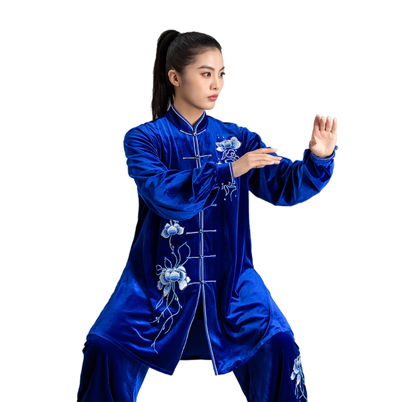 言一太极服新款时尚韩绒一级立绒经典宝蓝色保暖中国风表演比赛女