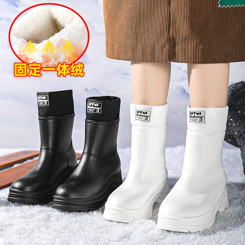 跨境欧美中筒雨鞋女款加绒保暖胶鞋防滑防水鞋时尚户外套鞋雨靴