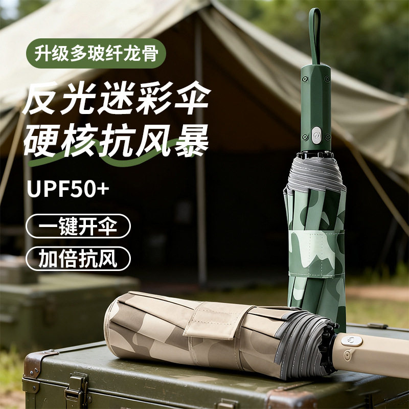新款迷彩10骨双龙骨自动伞三折强防风商务自动伞晴雨两用户外雨伞