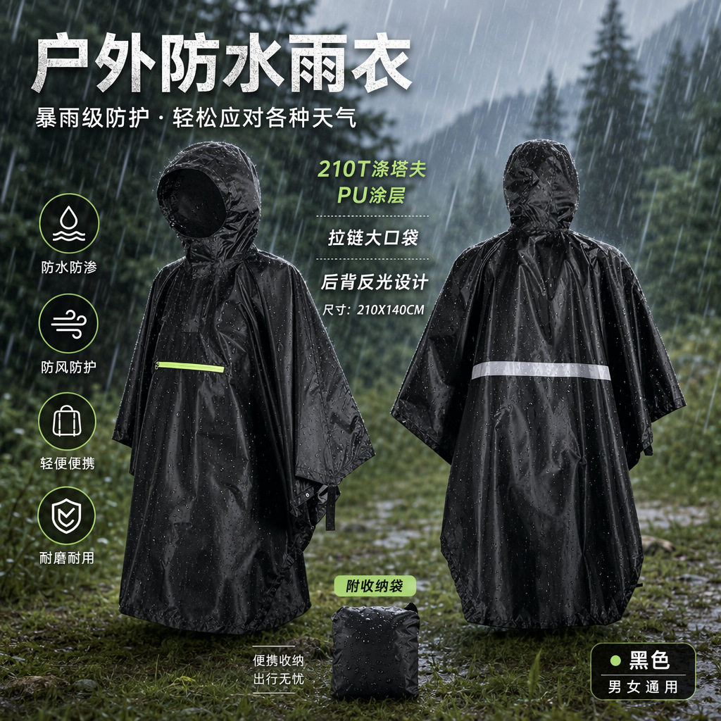 外贸天幕三合一斗篷雨衣成人户外徒步登山骑行轻薄便携多功能雨披