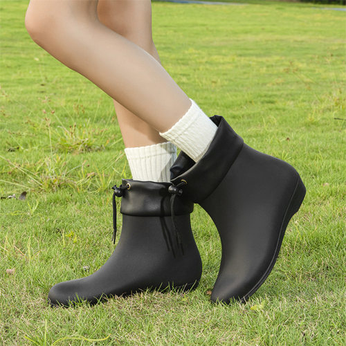 新款短筒束口雨鞋女士筒水鞋四季外穿工作鞋洗车防水防滑雨胶鞋女