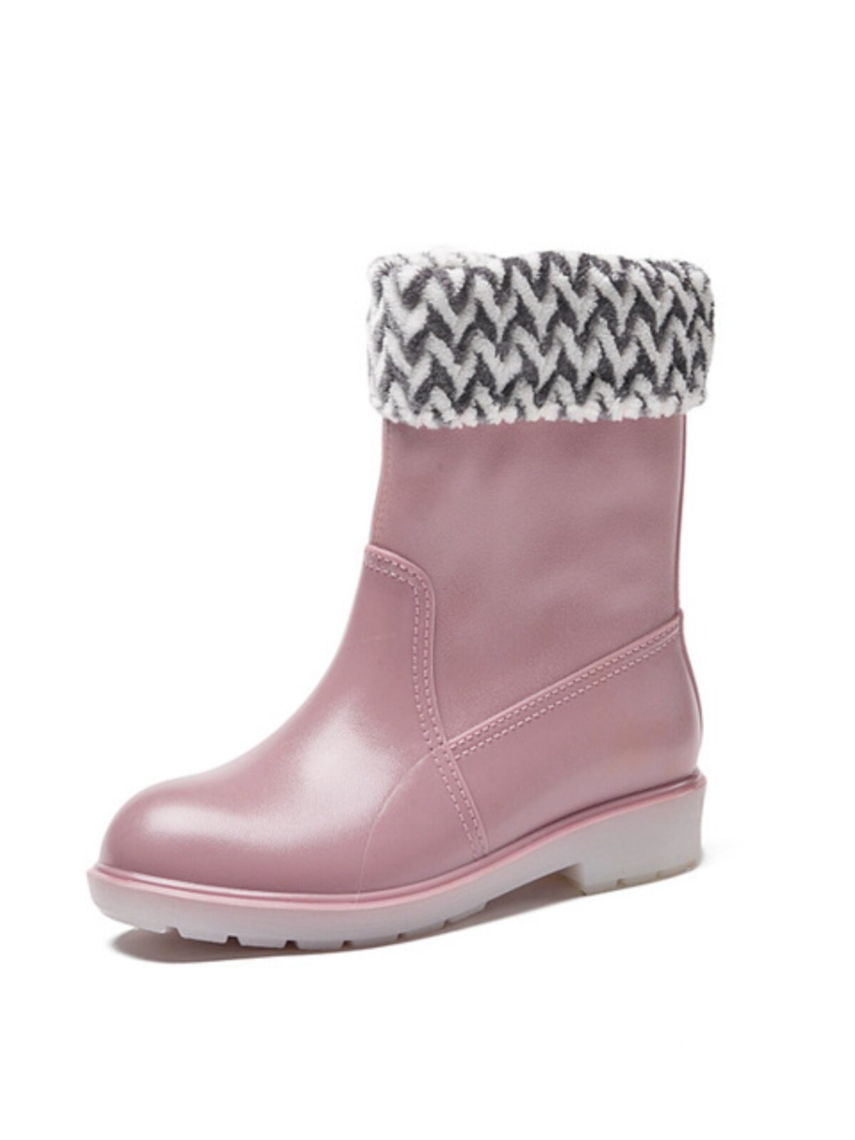 FLEECE RAIN BOOTS WOMENS SHORT AND MEDIUM LENGTH ANTI-SLIP WATERPROOF RAIN BOOTS FASHION OUTDOOR GARDENING KITCHEN WORK RUBBER SHOES PINK WATER BOOTS