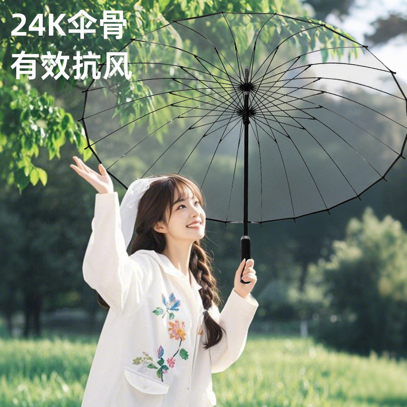 24骨超大双人自动透明长柄雨伞加大结实抗风雨伞直杆高颜值现货伞