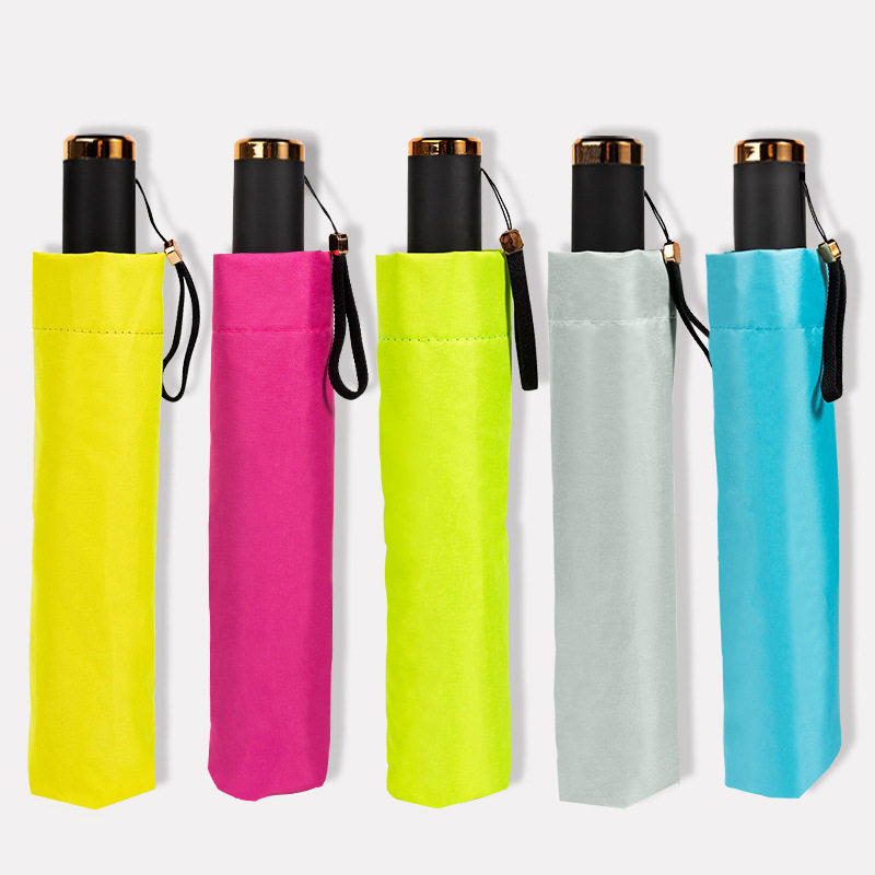 添奇21寸纯色三折伞轻黑胶糖果商务手动折叠伞八骨雨伞广告伞logo