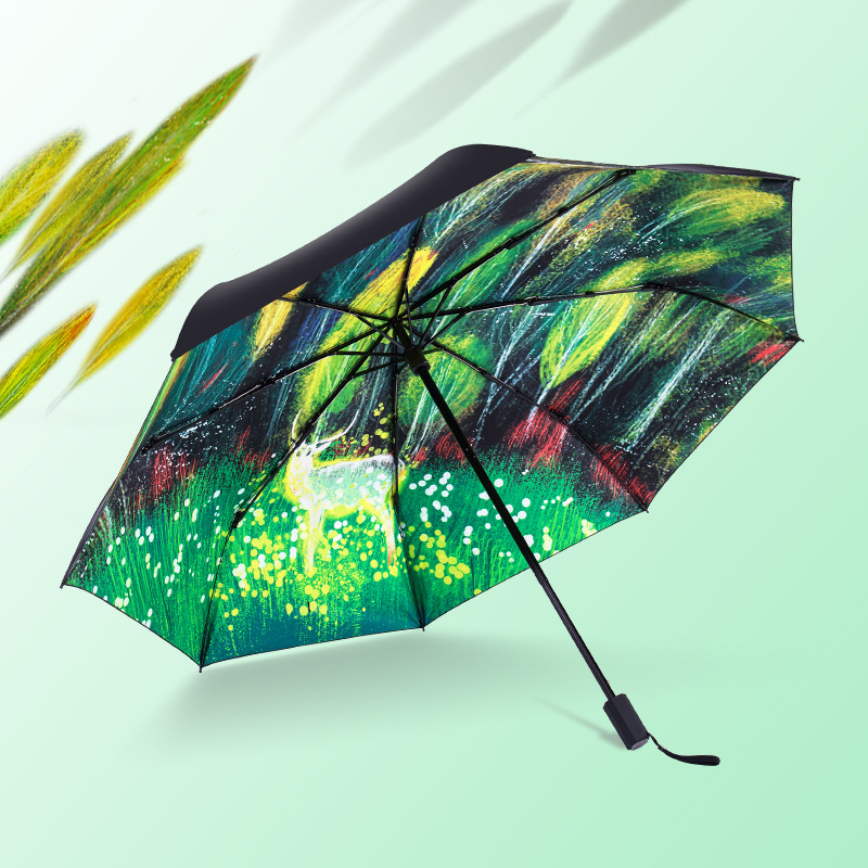 太阳伞女生高颜值防晒防雨两用晴雨折叠伞黑胶便携三折八骨轻