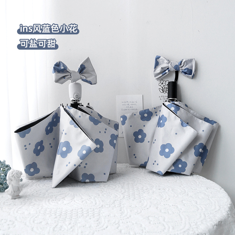 创意遮阳伞小清新8骨花色自动黑胶防晒防紫外线太阳伞韩国女个性