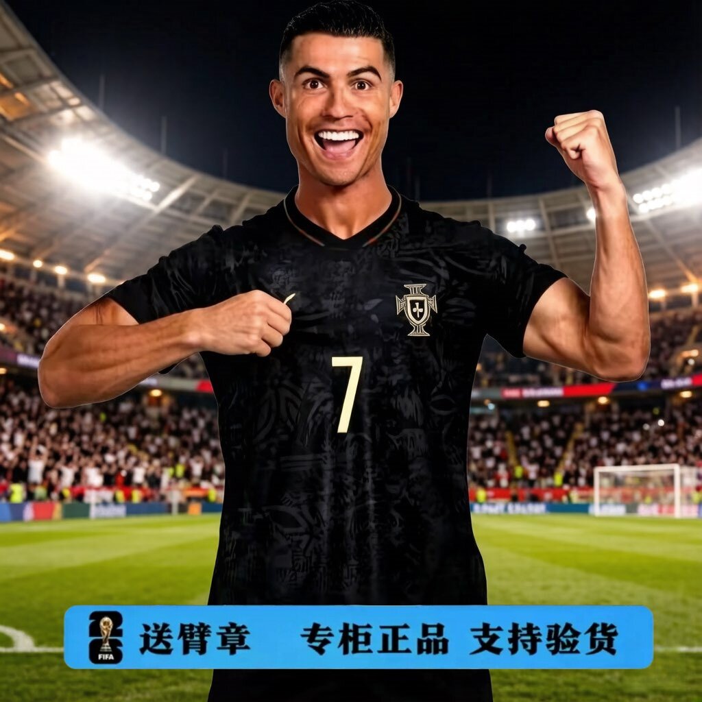 2026葡萄牙黑金球衣7号C罗球迷版国家队黑豹特别版足球服正品