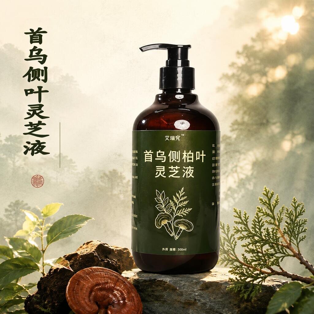 首乌侧柏叶灵芝液无患子植物草本护发清洁去头屑迷迭香精油洗发乳