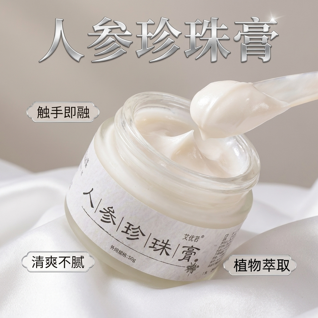 艾优茗人参珍珠膏老方熬制花水匠积雪草乳香修护面霜修护保湿舒缓