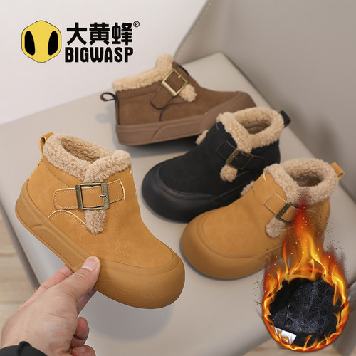大黄蜂雪地靴宝宝加厚加绒棉鞋男女童防滑棉靴儿童冬季软底保暖鞋