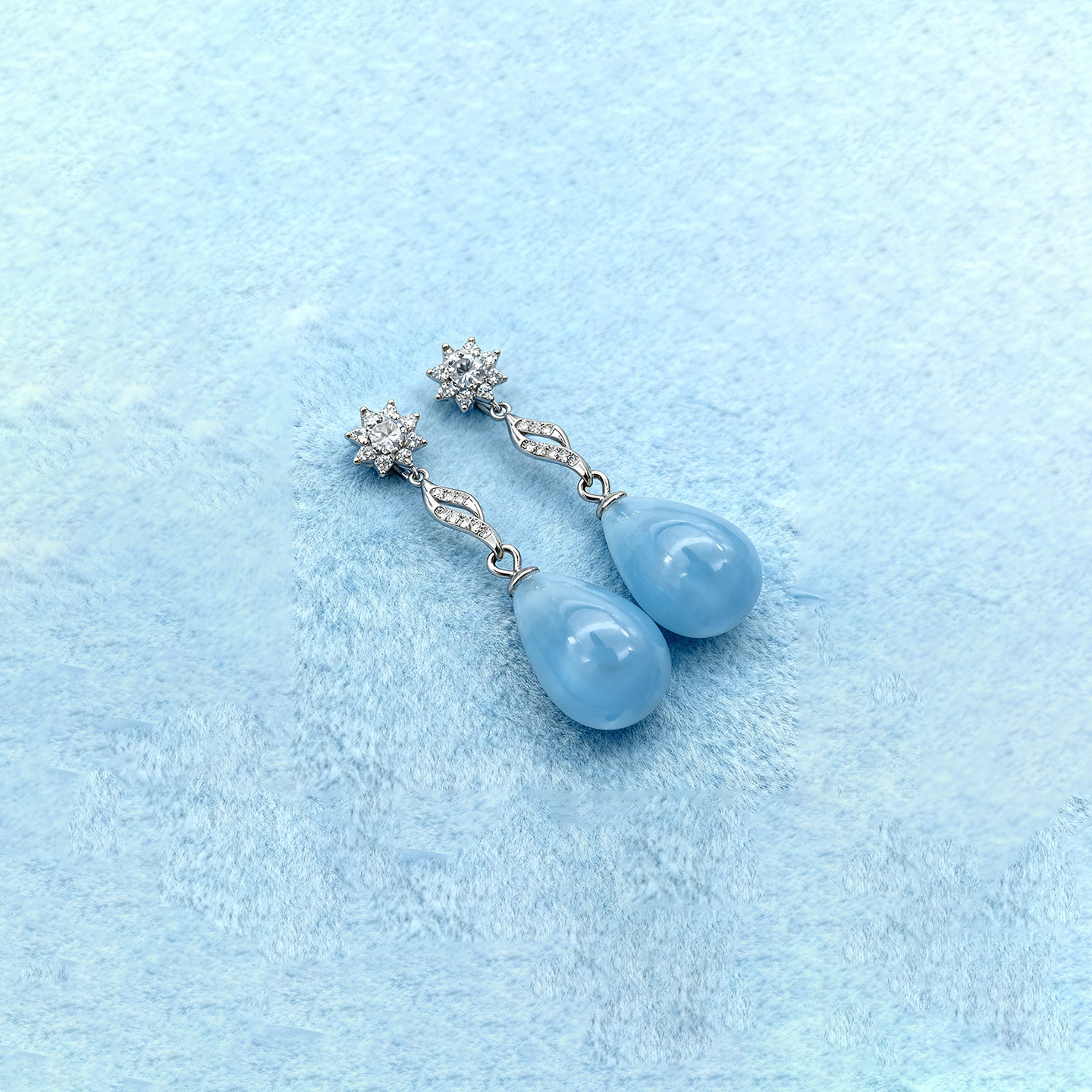 蓝色水滴耳环女925银针星星吊坠耳坠简约时尚百搭天然海蓝宝耳坠
