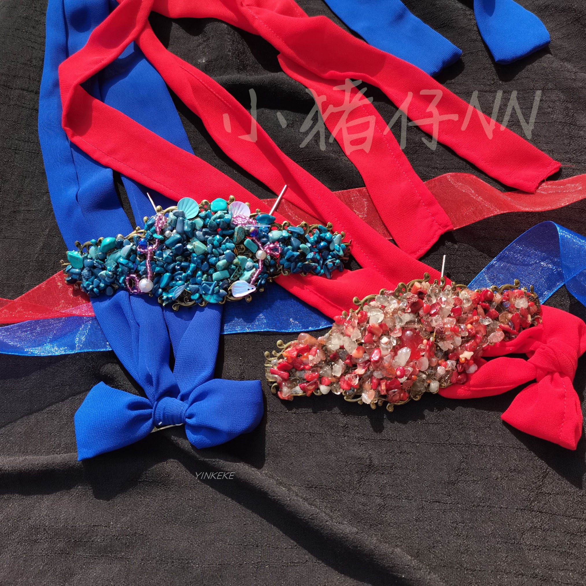 仙剑三龙葵头饰蓝葵红葵碎石发冠发带cos道具广绣流仙裙同款发饰