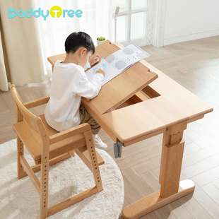 可升降初中小学生写字读书儿童书桌家用课桌椅子 实木学习桌椅套装