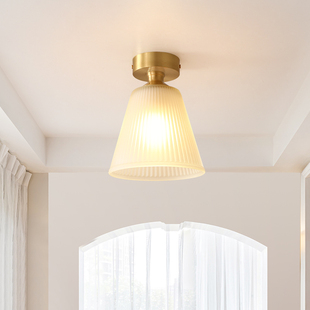 美式入户玄关客厅小走廊过道灯法式阳台奶油风复古全铜中古吸顶灯