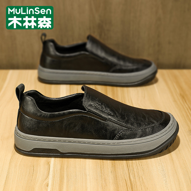 木林森男鞋2025新款冬季运动休闲一脚蹬板鞋工作上班驾车豆豆皮鞋,流行男鞋,单鞋,淘宝优惠券,粉丝福利购,淘宝优惠卷