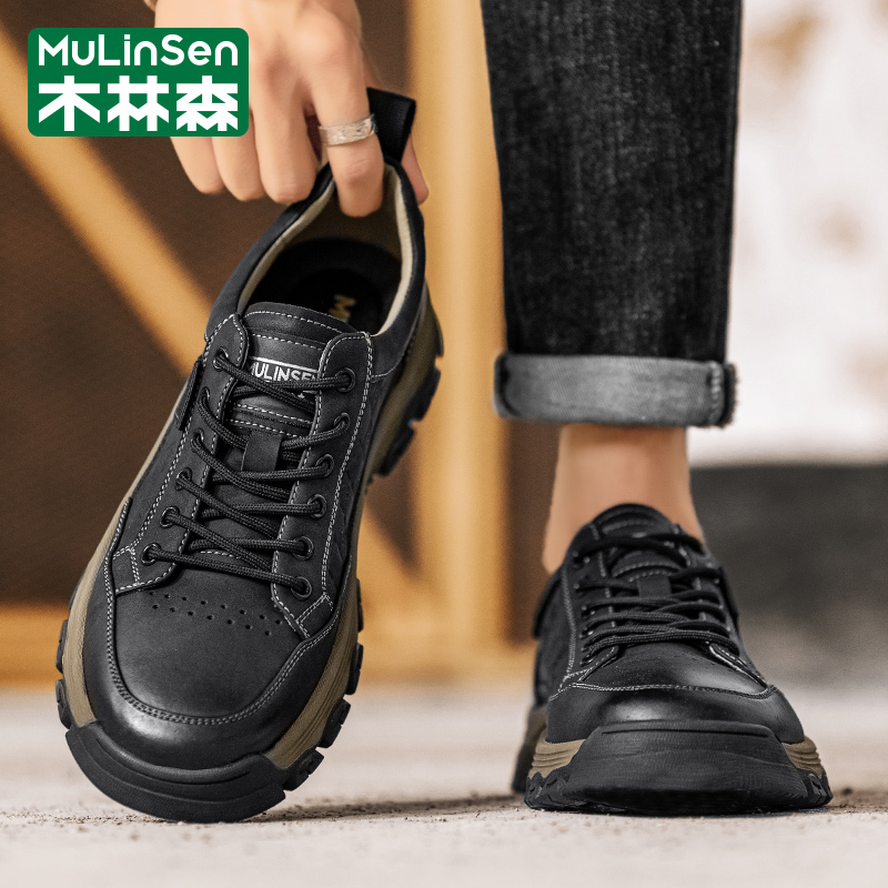木林森男鞋2025年新款冬季运动休闲男士真皮商务老爹户外登山皮鞋